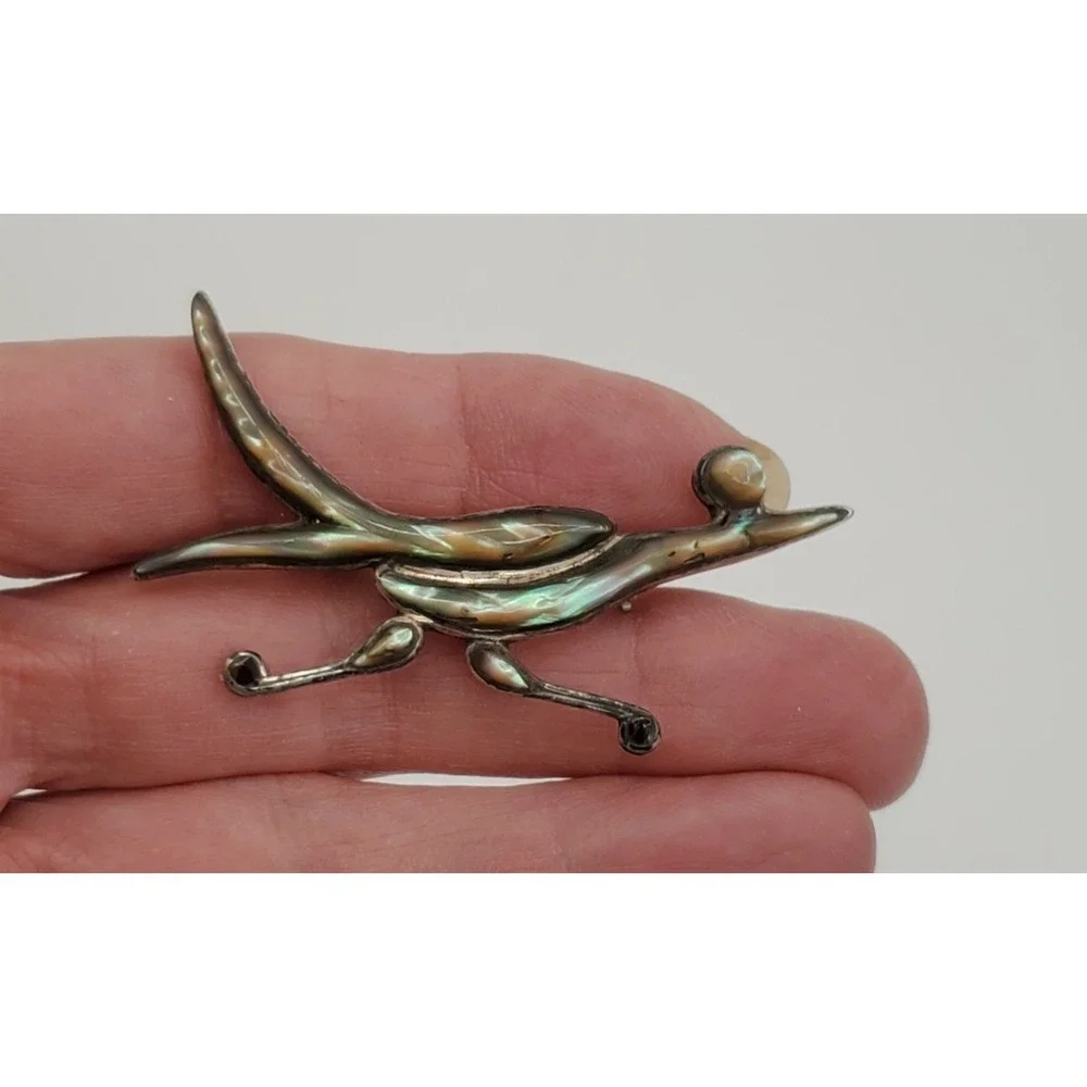 Vintage‎ Sterling Silver & Abalone Road Runner Brooch